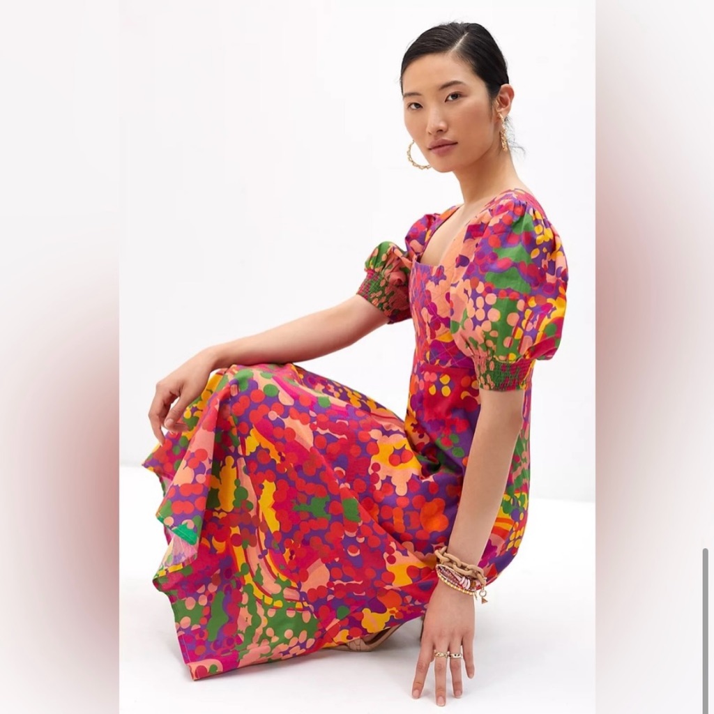 Anthropologie X Roopa Pemmaraju Puff Sleeve Flounce Dress Great Condition